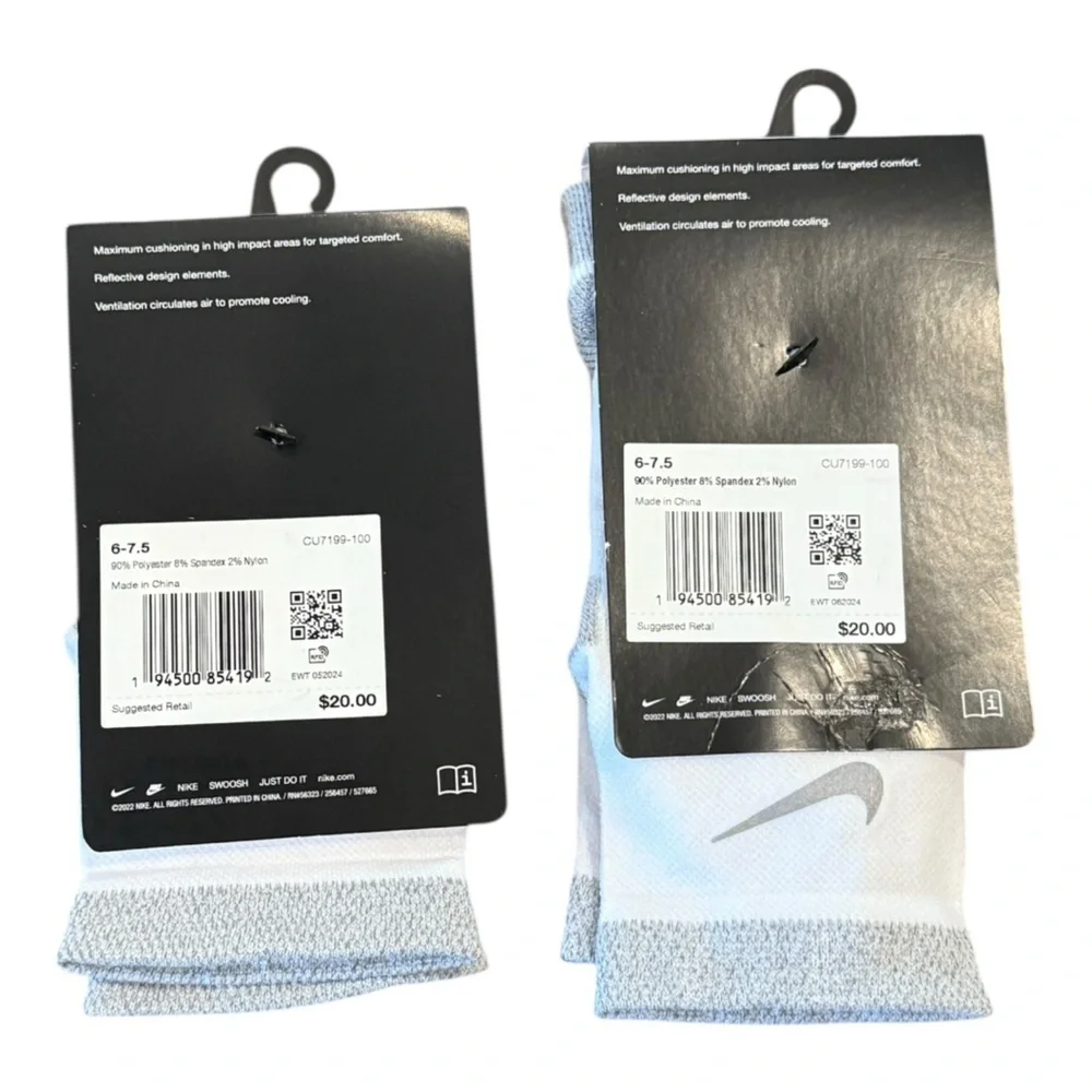 NIKE Dri-FIT Spark Cushioned Running Ankle Sock Set Of 2 Size 7.5-9W NEW